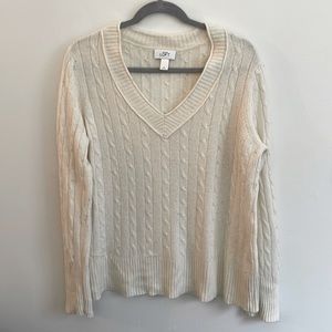 LOFT XL Off White V Neck Cable Knit Sweater